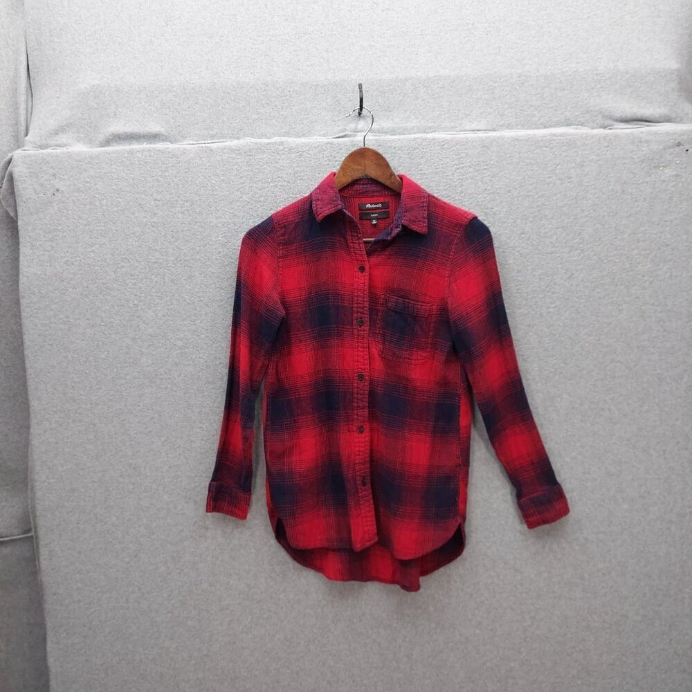 Madewell Womens Classic Red & Navy Plaid Button-Up Long Sleeve Shirt XS Cotton/V